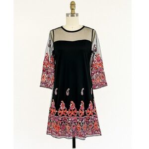Hayden Dress Women Small Black Pink Embroidered Sheer Boho Festival Y2K Romantic